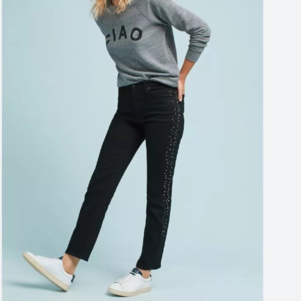 ANTHROPOLOGIE X AG The Isabella High Rise Straight Studded Jeans. 26X28 - Picture 1 of 9